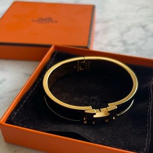 Hermes Clic H GM Black & Gold Bracelet With Box Like New